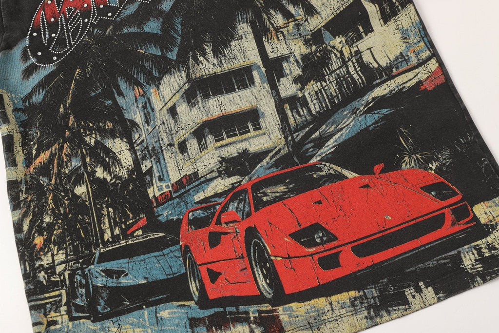 Godspeed Car & Building Graphic Studded-Sleeve T-Shirt ¡ª detail