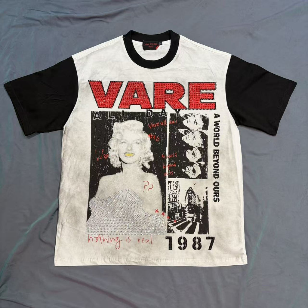 VARE ALL DAY Washed Contrast-Sleeve Graphic T-Shirt ¡ª front