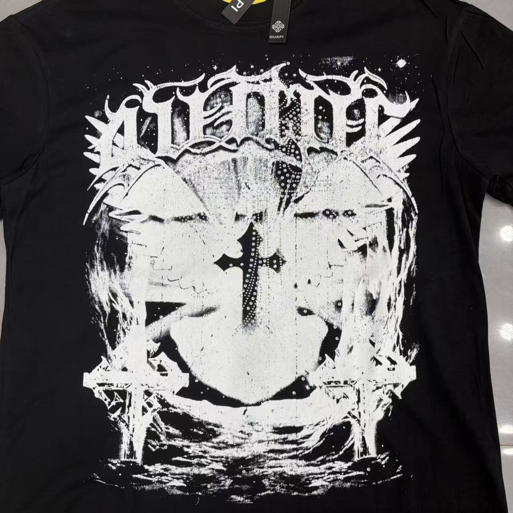 GUAPI Distressed Rhinestone Graphic T-Shirt ¡ª detail