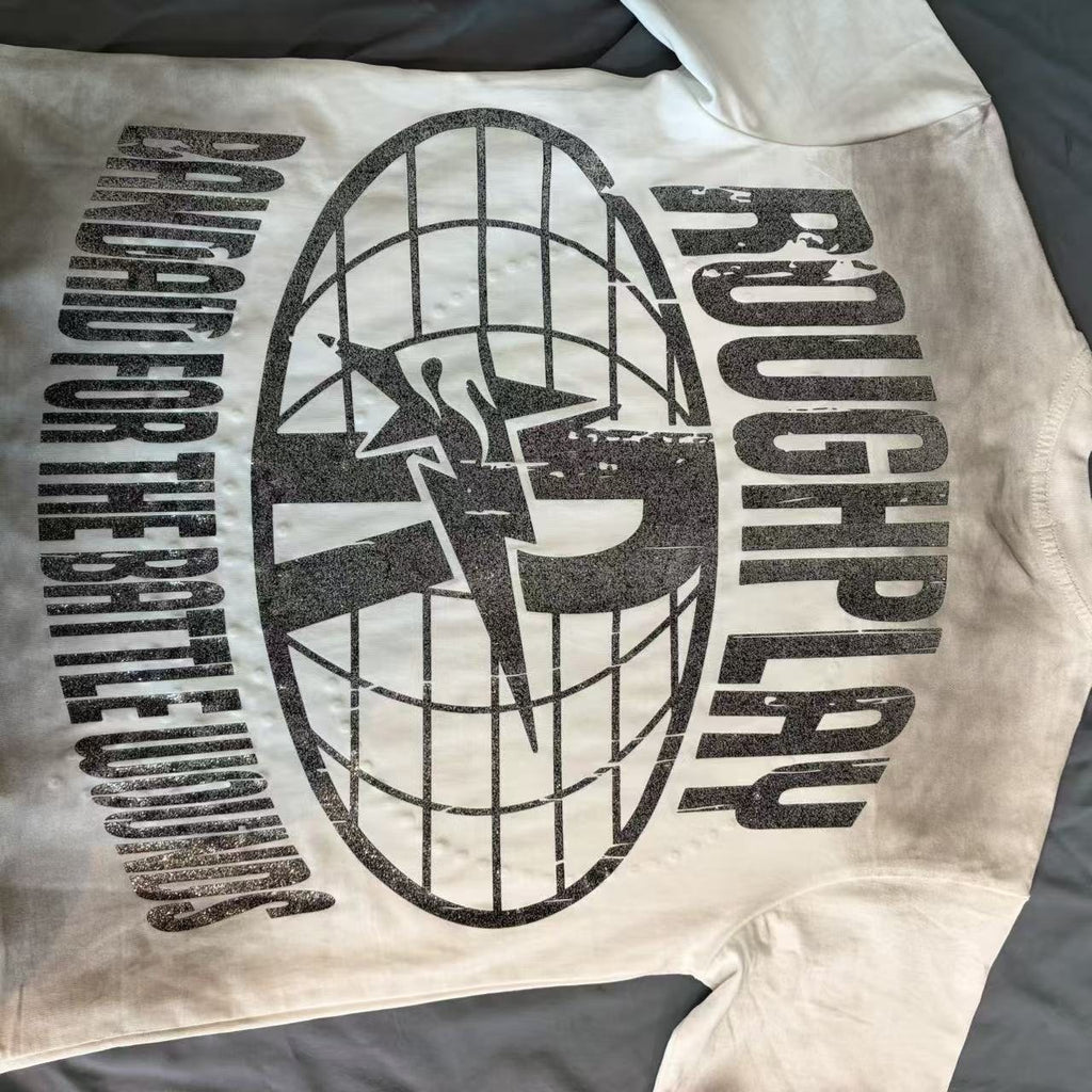 Rough Play Off-White Washed Rhinestone Graphic T-Shirt ¡ª detail