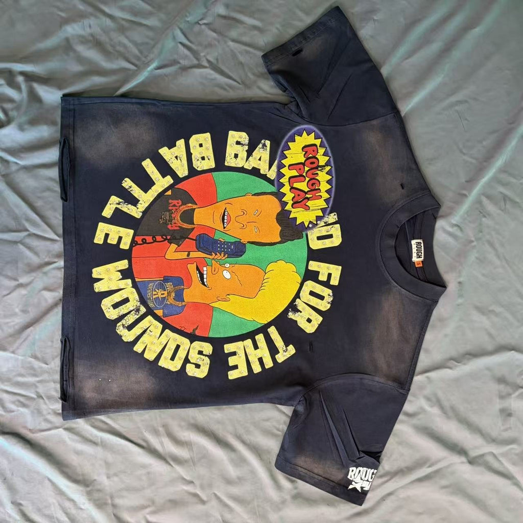 Rough Play Battle Wounds Graphic T-Shirt - Black ¡ª front