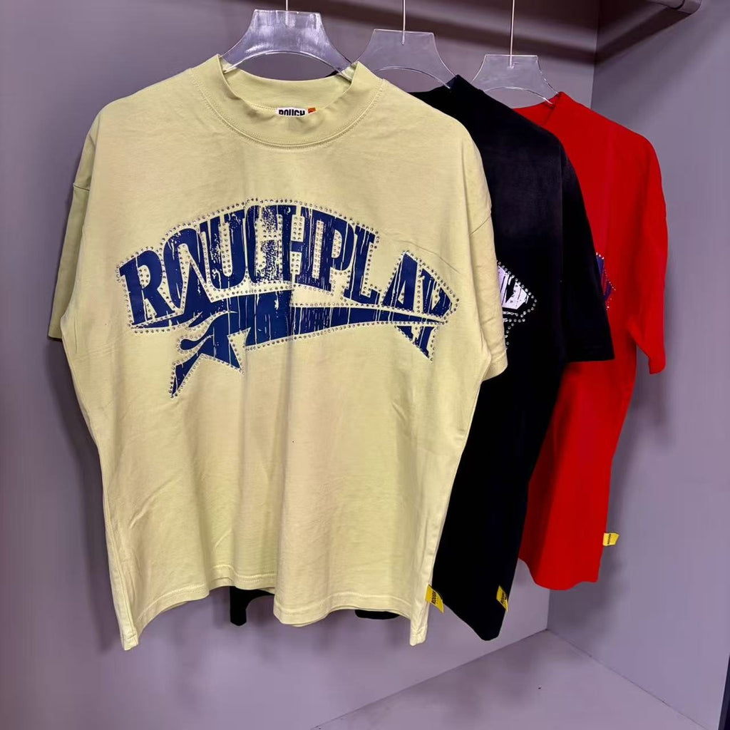 Rough Play Rhinestone Letter Graphic T-Shirt ¡ª front