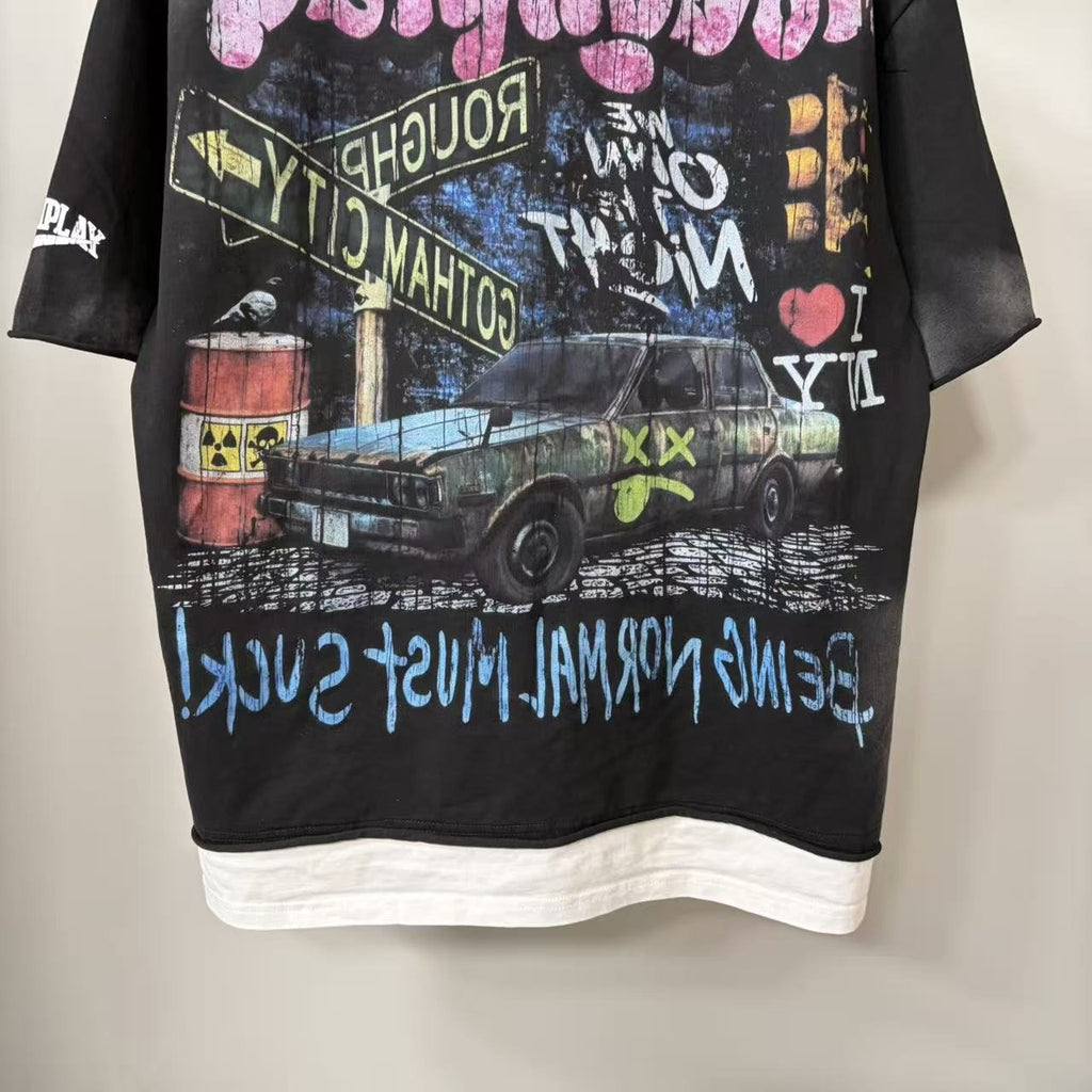 Rough Play Car & Road Sign Graphic T-Shirt ¡ª detail