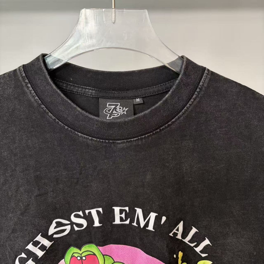 TRIPLE SEVENS Charcoal Ghost Graphic T-Shirt ¡ª neck_label