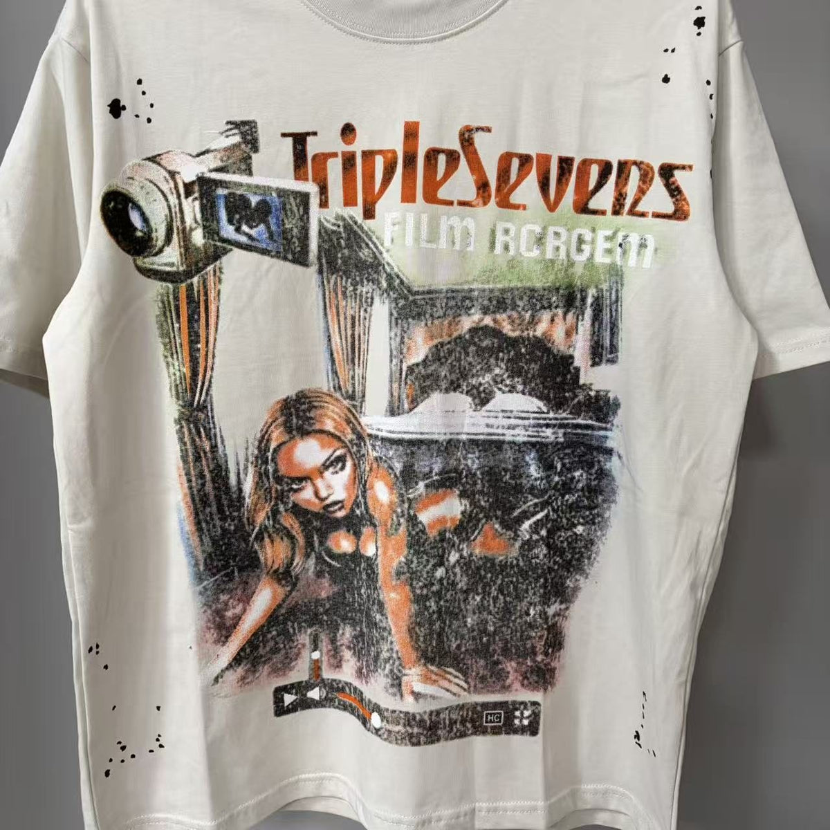 TRIPLE SEVENS Cream Front & Back Graphic T-Shirt ¡ª detail