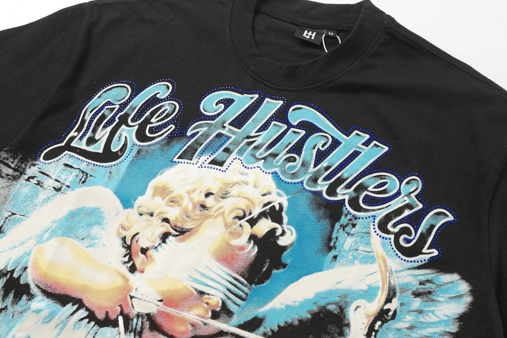 Life Hustlere Blue & White Graphic Black T-Shirt ¡ª detail
