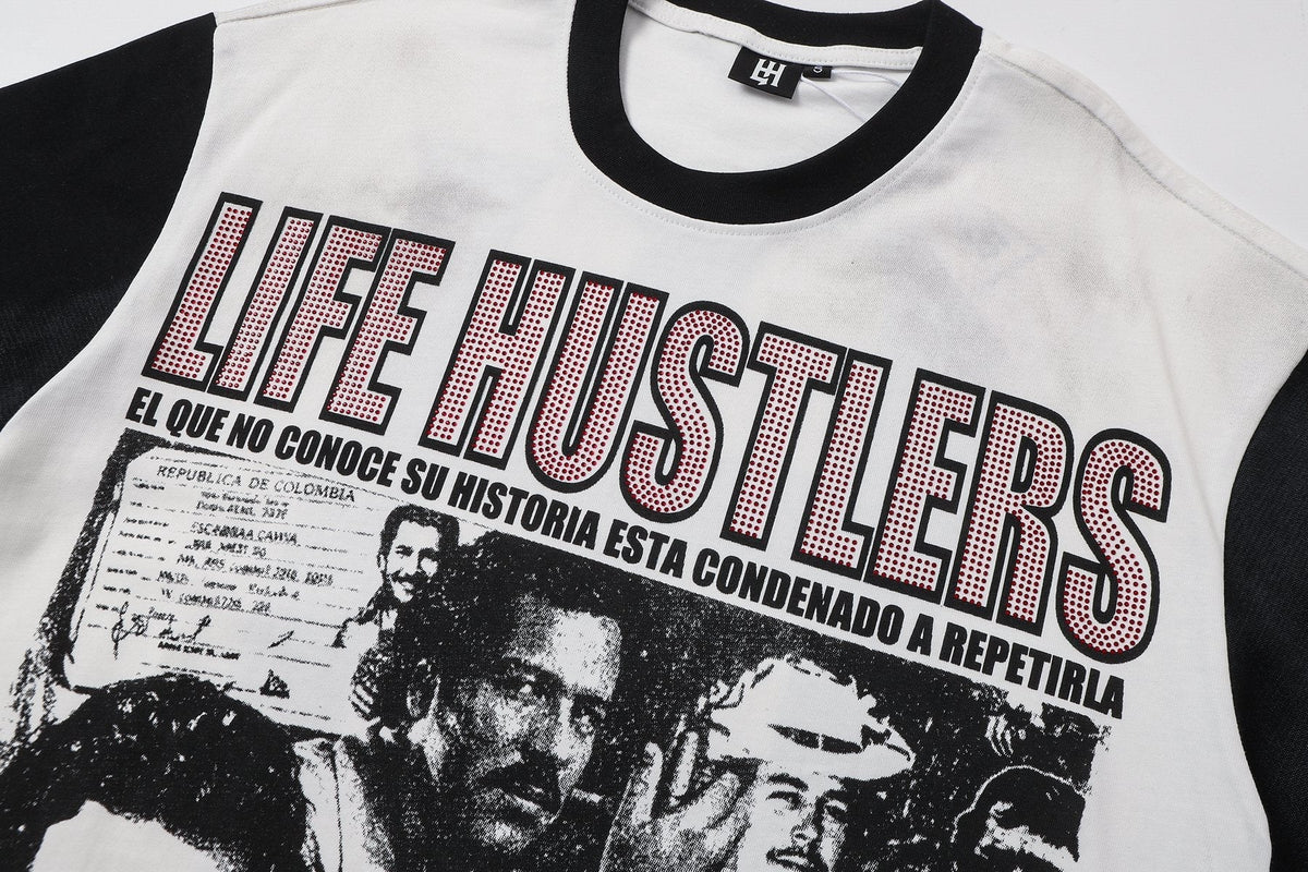 Life Hustlere Contrast-Sleeve Graphic T-Shirt ¡ª detail