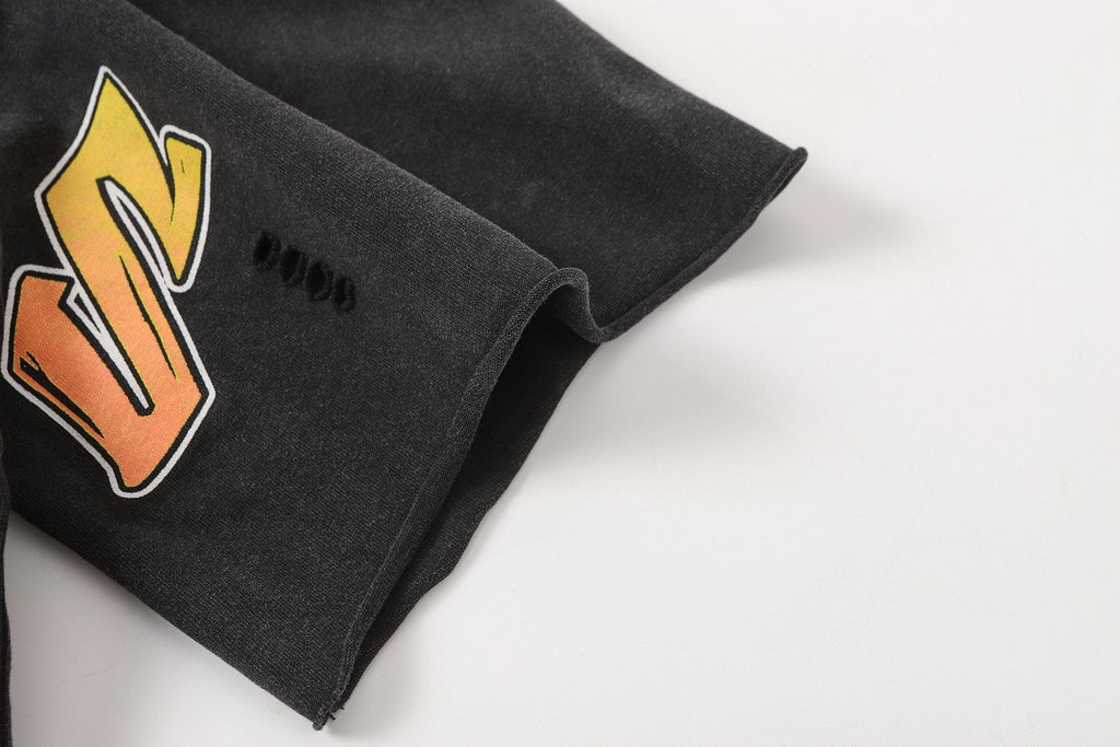 SAINT Washed Black Front & Back Graphic T-Shirt ¡ª detail