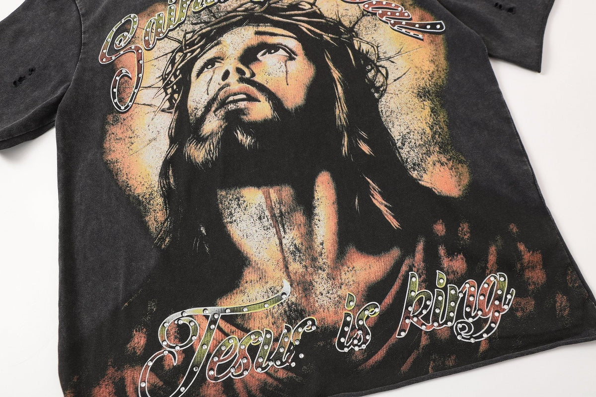 SAINT Jesus Graphic Washed Black T-Shirt ¡ª detail