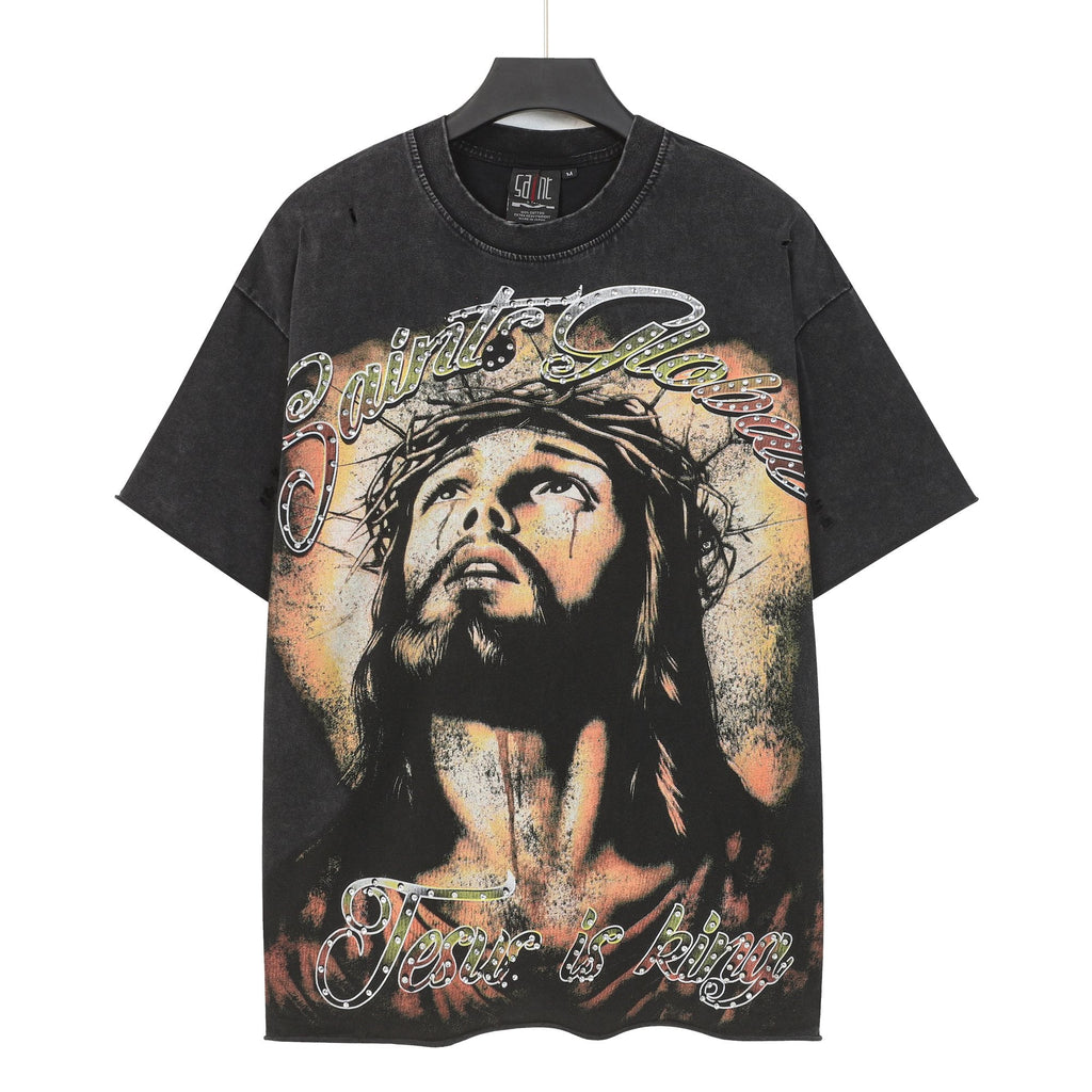 SAINT Jesus Graphic Washed Black T-Shirt ¡ª hero