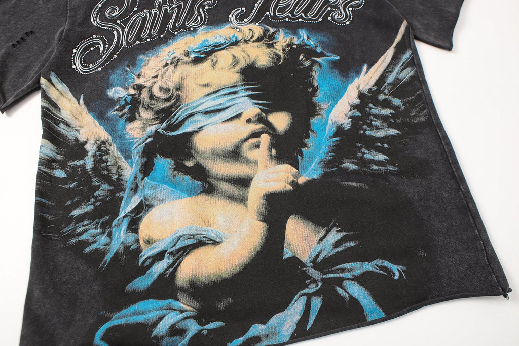 SAINT Angel Graphic Washed Black T-Shirt ¡ª detail