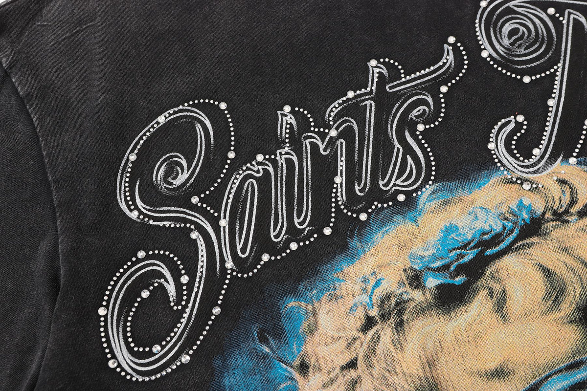 SAINT Angel Graphic Washed Black T-Shirt ¡ª detail