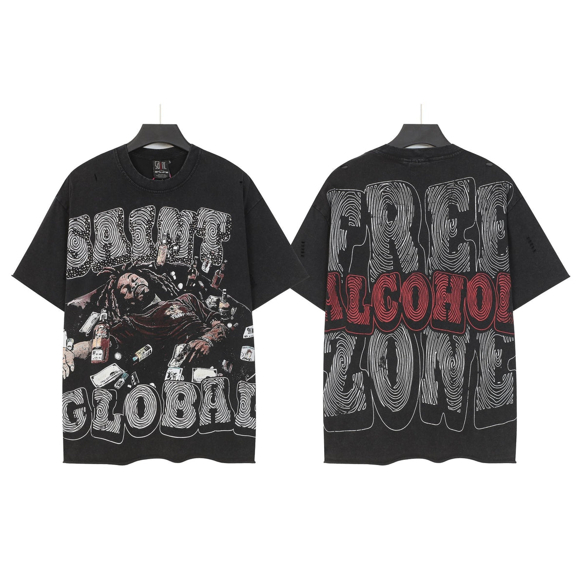 SAINT Free Alcohol Washed Black Graphic T-Shirt ¡ª hero