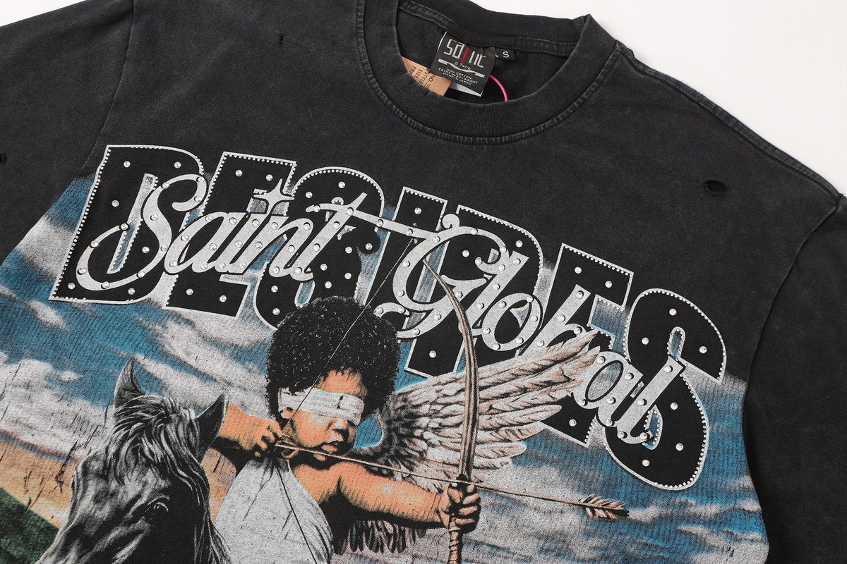 SAINT Rider & De Ores Graphic Washed Black T-Shirt ¡ª detail