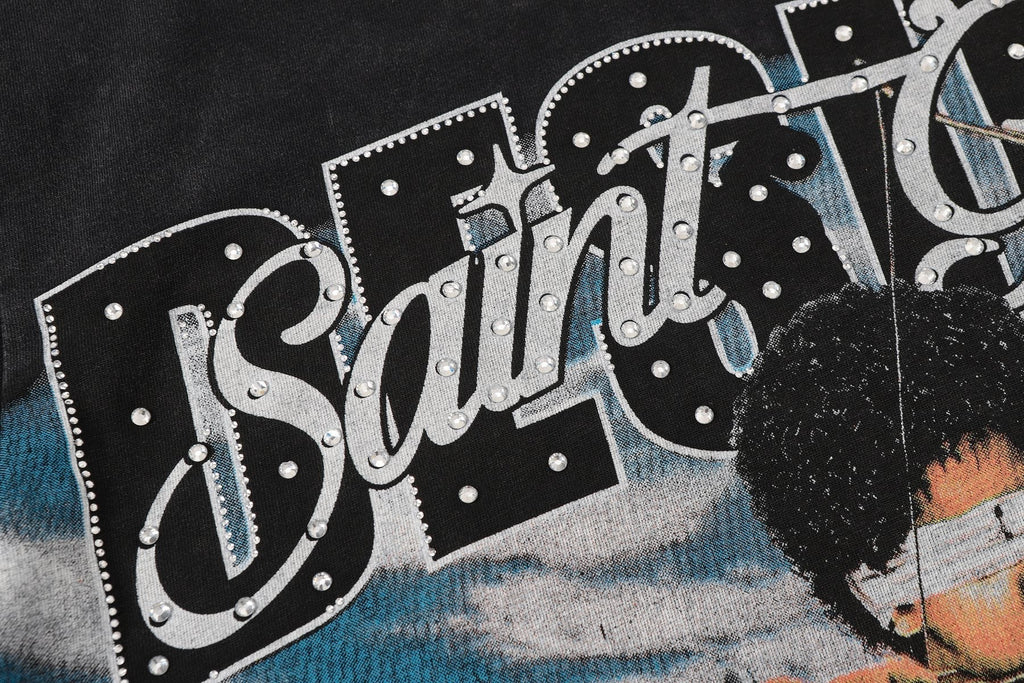 SAINT Rider & De Ores Graphic Washed Black T-Shirt ¡ª detail