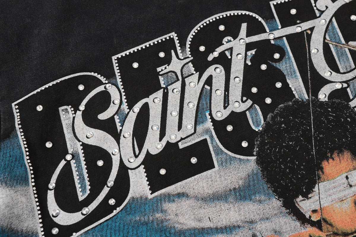 SAINT Rider & De Ores Graphic Washed Black T-Shirt ¡ª detail