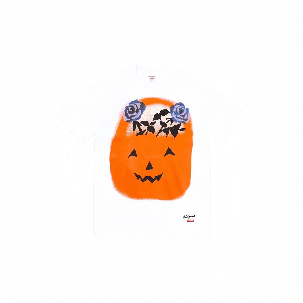 Supreme Pumpkin Face & Blue Rose Graphic T-Shirt ¡ª front