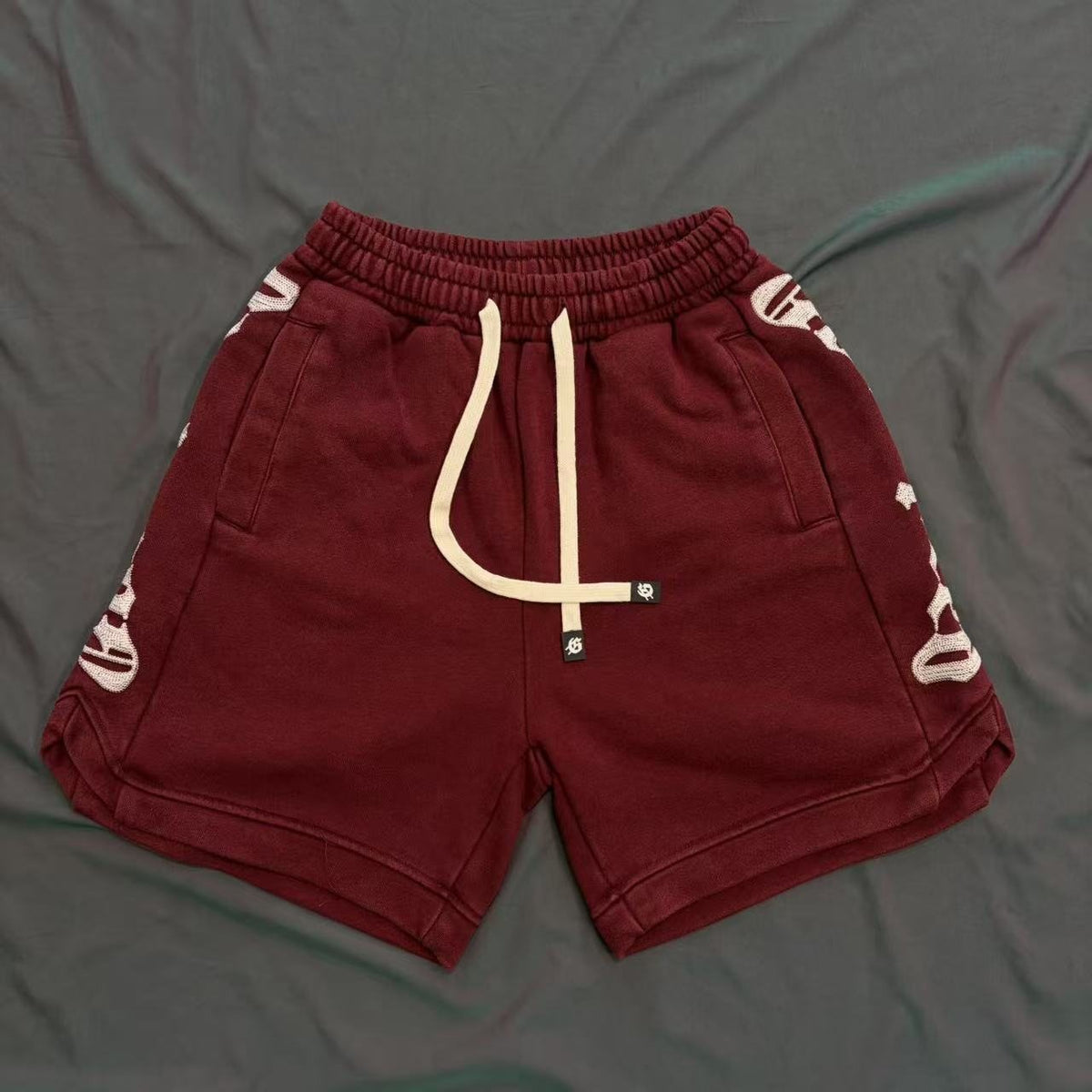 Godspeed Burgundy Side-Letter Graphic Shorts ¡ª front