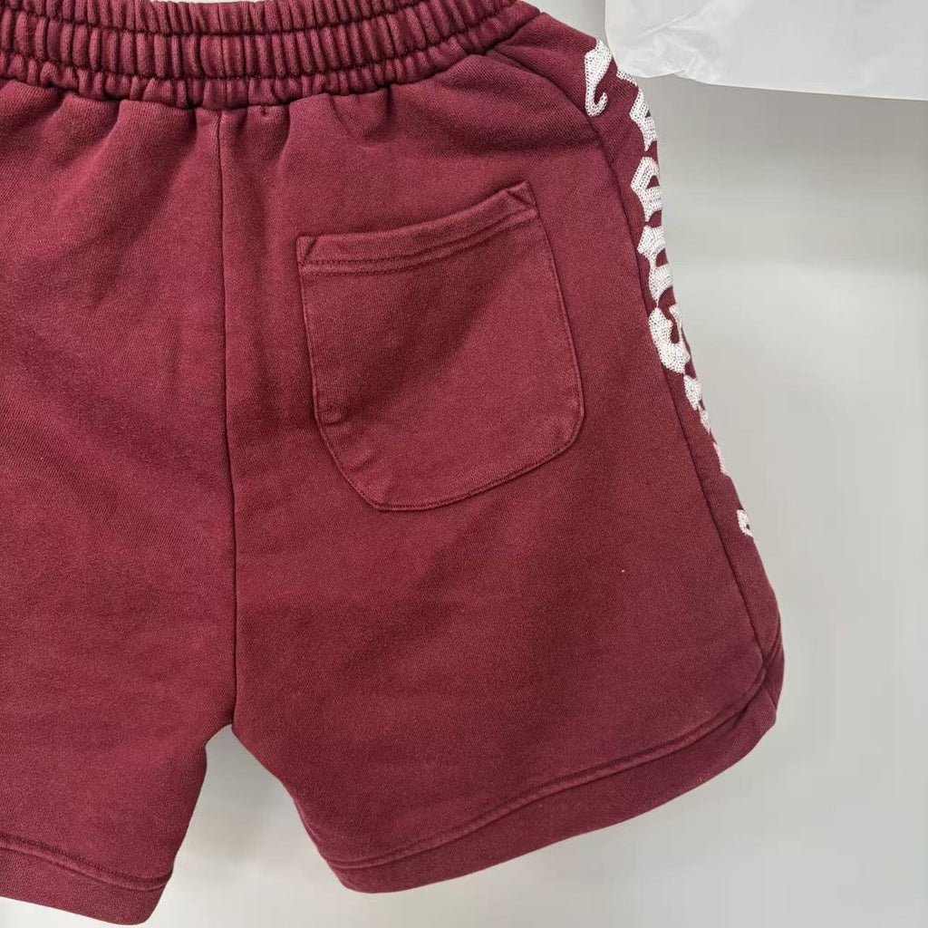 Godspeed Burgundy Side-Letter Graphic Shorts ¡ª detail
