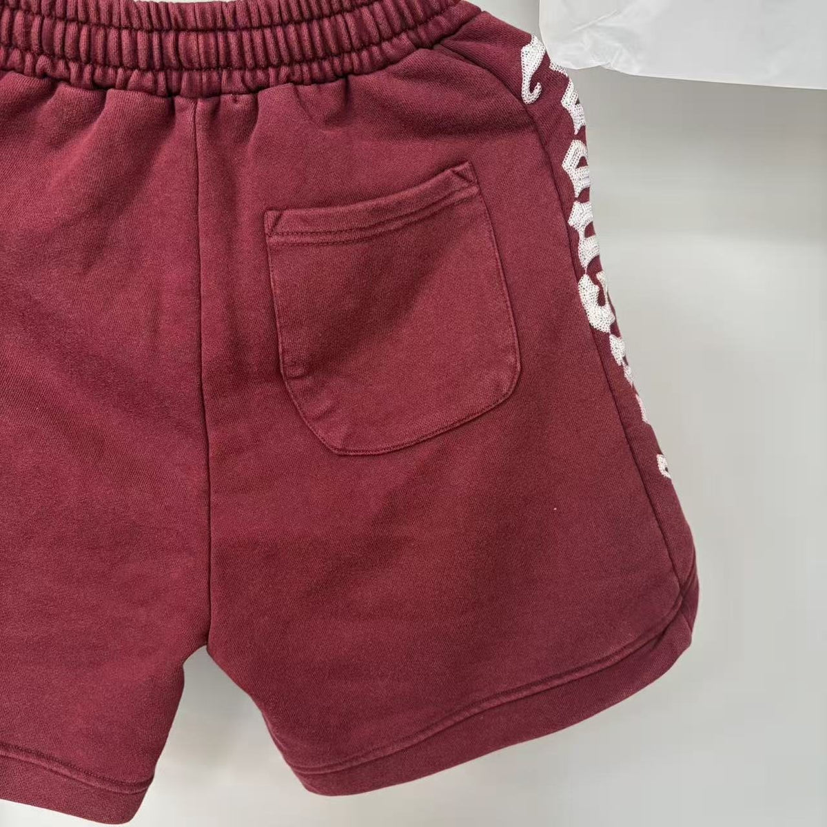 Godspeed Burgundy Side-Letter Graphic Shorts ¡ª detail