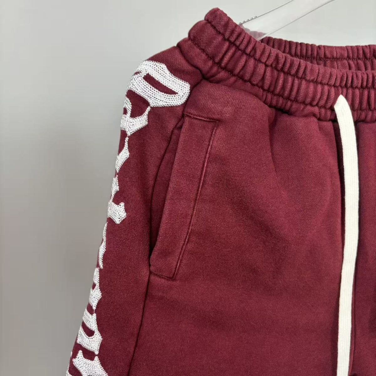 Godspeed Burgundy Side-Letter Graphic Shorts ¡ª detail