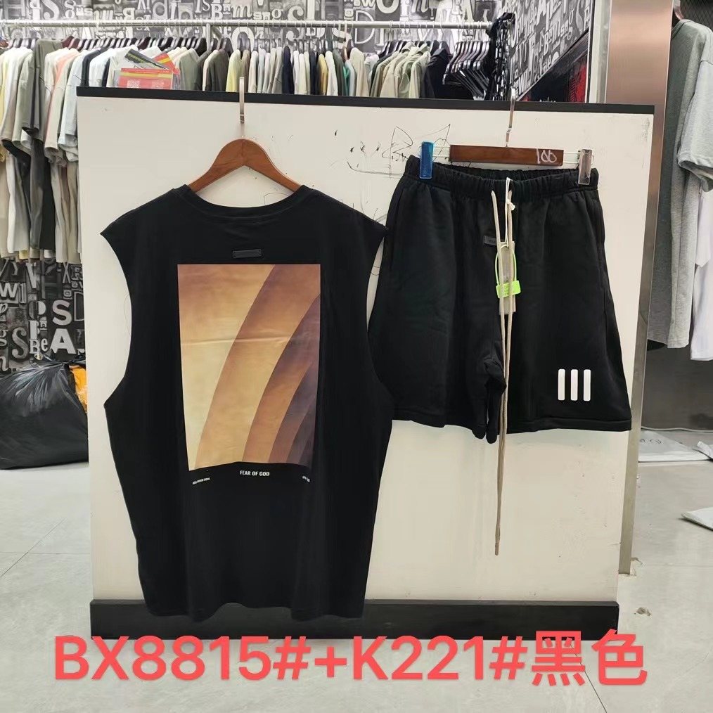 ESSENTIALS Three-Bar Sleeveless Shorts Set ¡ª back