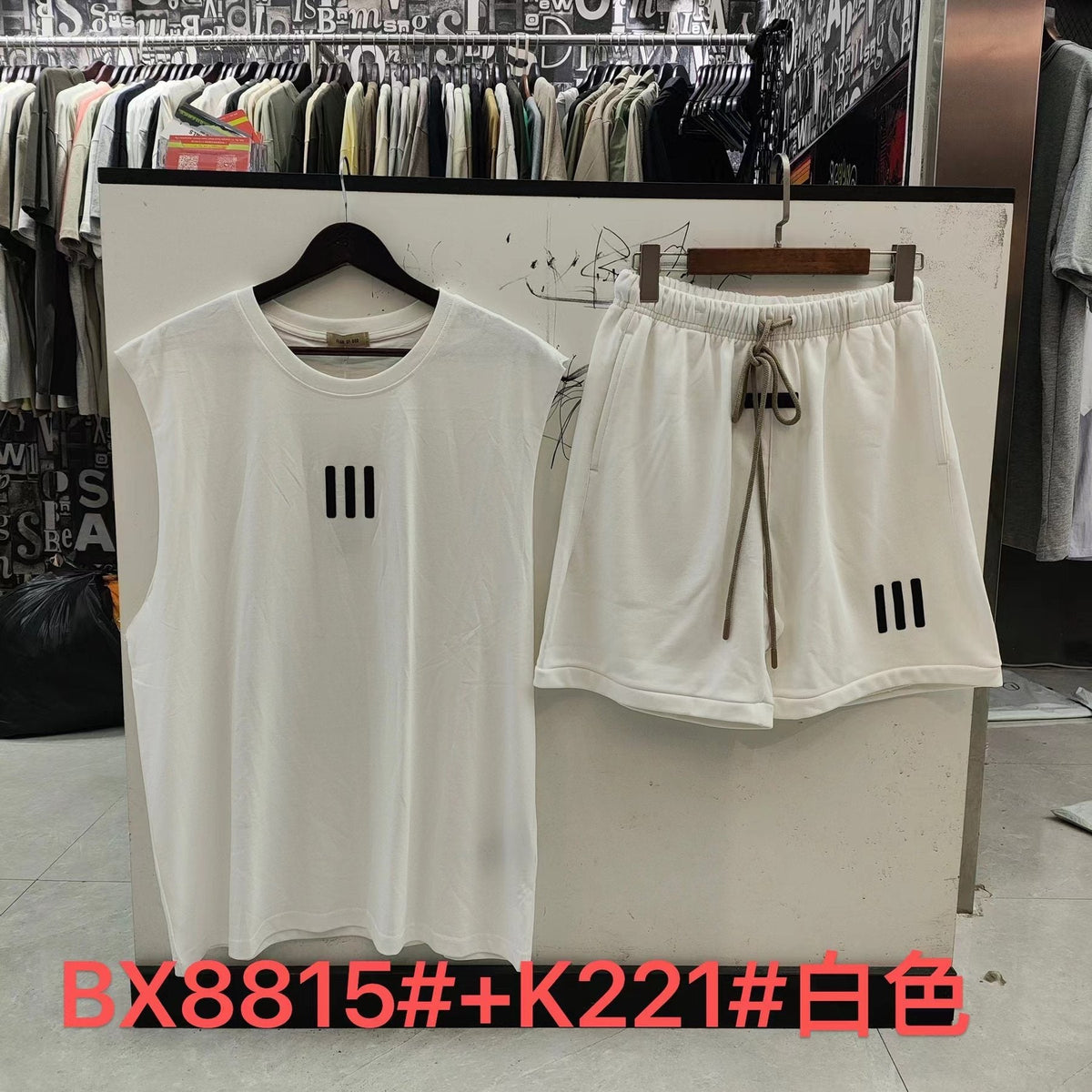 ESSENTIALS Three-Bar Sleeveless Shorts Set ¡ª front