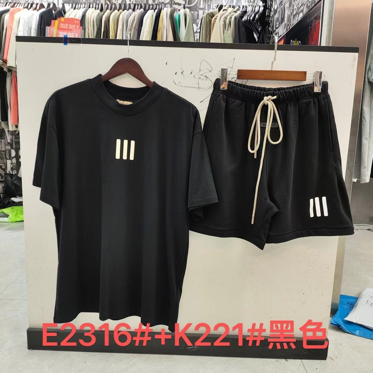 ESSENTIALS Three-Bar Graphic T-Shirt and Shorts Set ¡ª hero