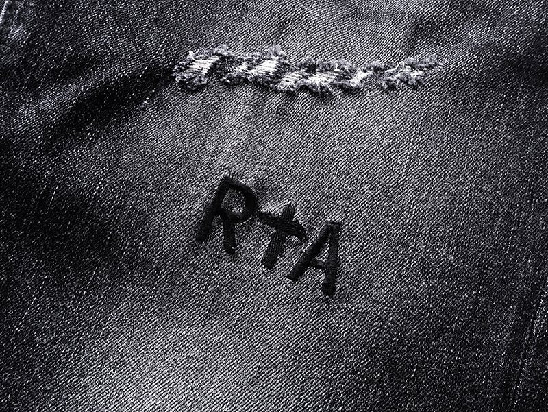 R+A Washed Black Distressed Logo Detail Jeans ¡ª detail