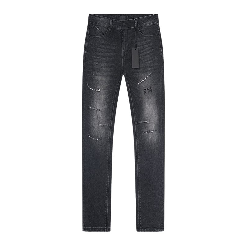 R+A Washed Black Distressed Logo Detail Jeans ¡ª front