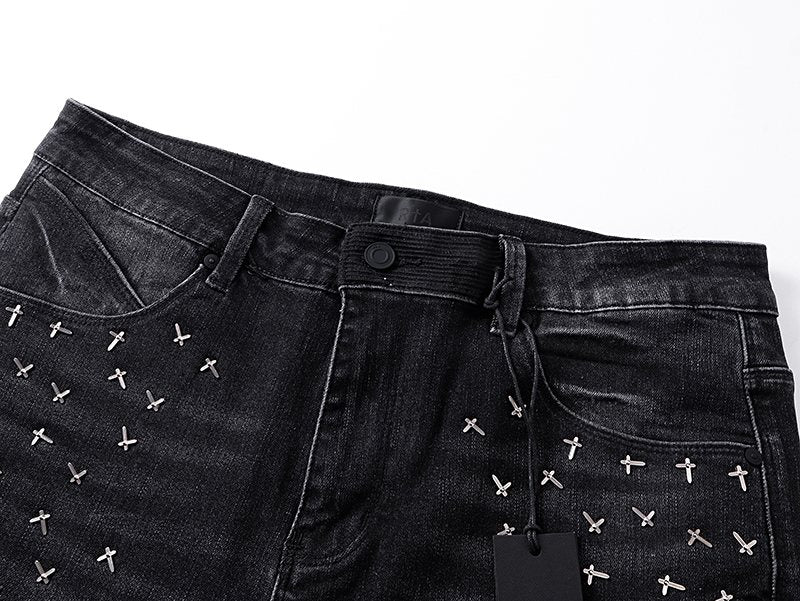 R+A Cross-Stud Washed Black Jeans ¡ª front