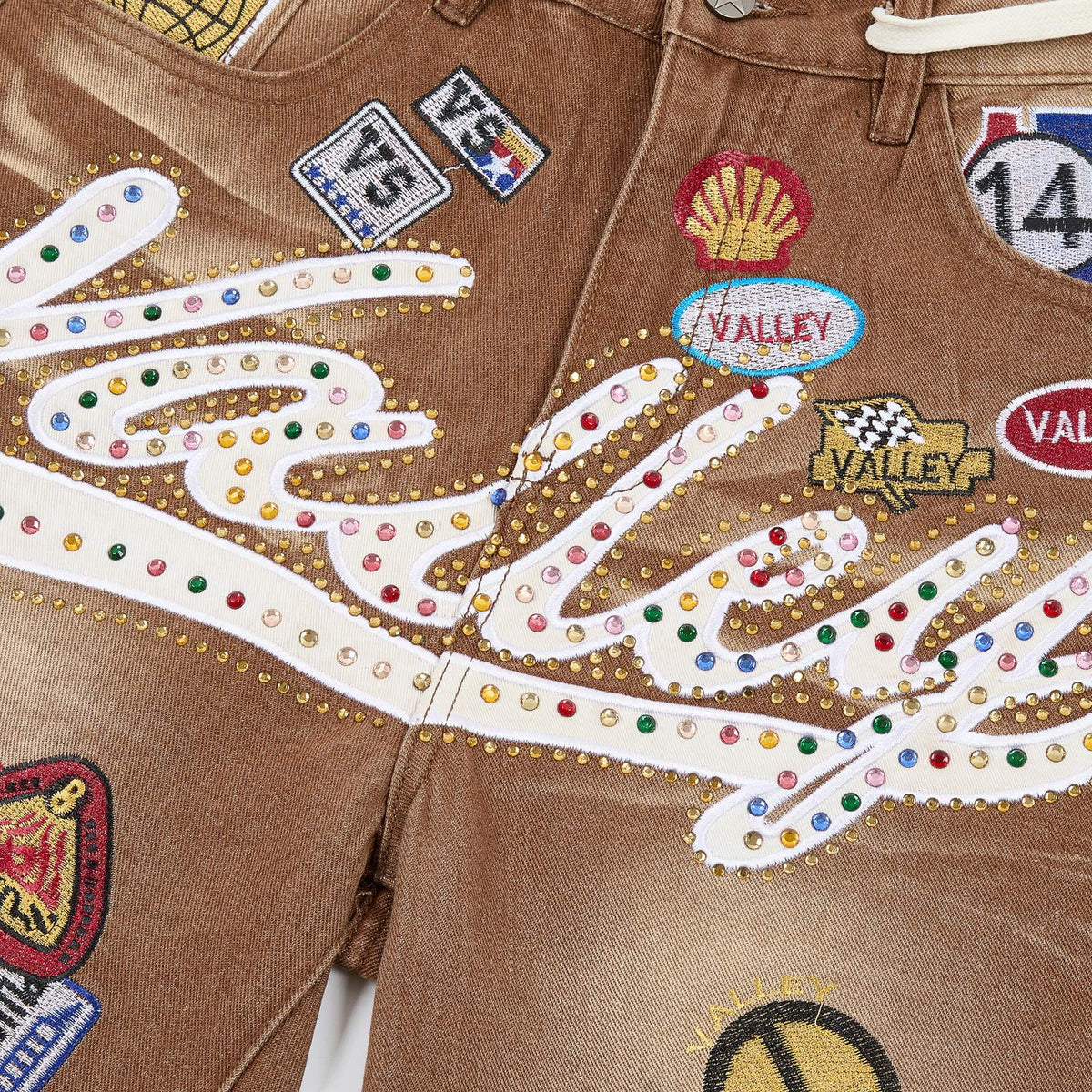 VALE 1980s Patch Rhinestone Denim Shorts ¡ª detail