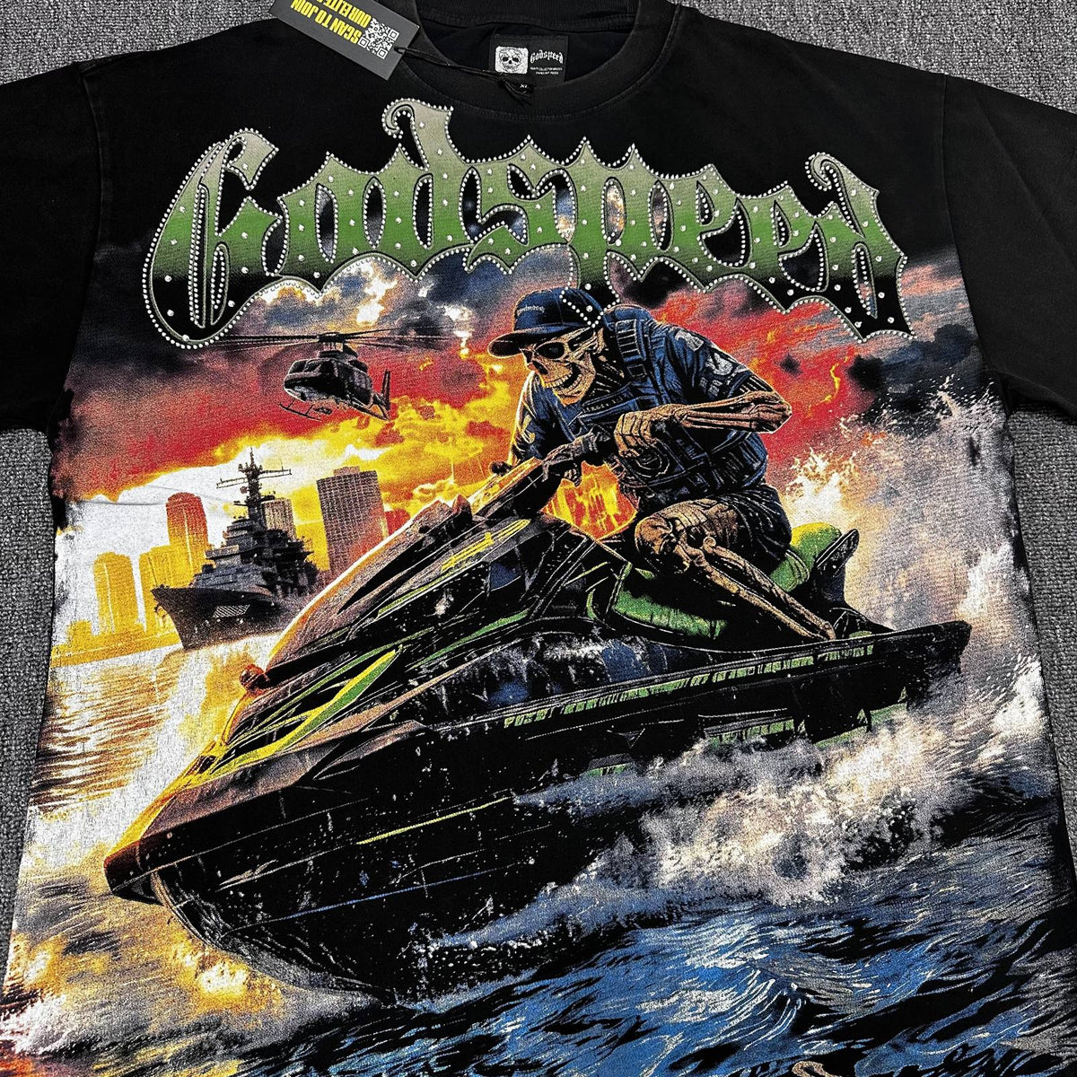Godspeed Washed Black Gothic Graphic T-Shirt ¡ª detail