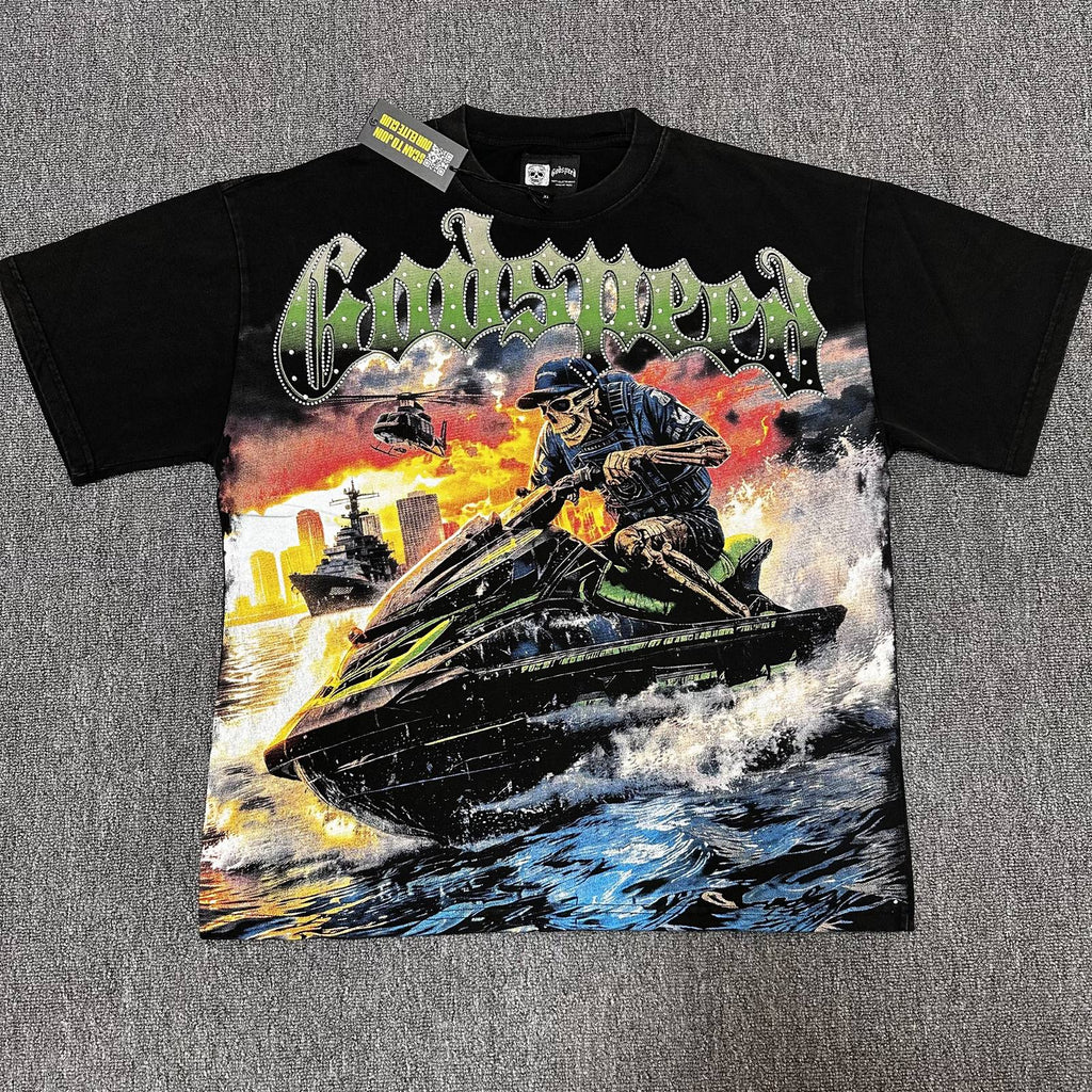 Godspeed Washed Black Gothic Graphic T-Shirt ¡ª hero