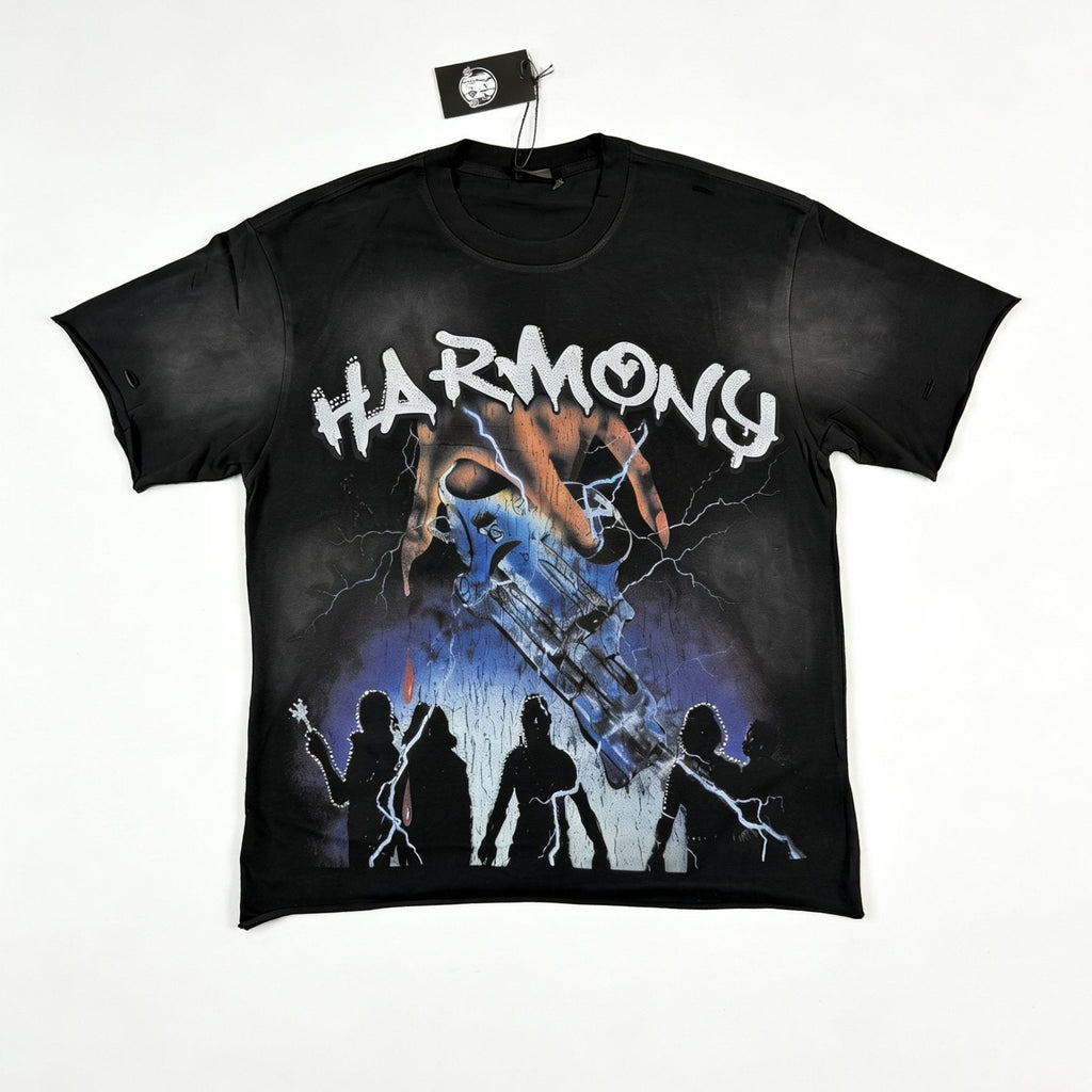HARMONY New Age Distressed Rhinestone Graphic T-Shirt ¡ª hero