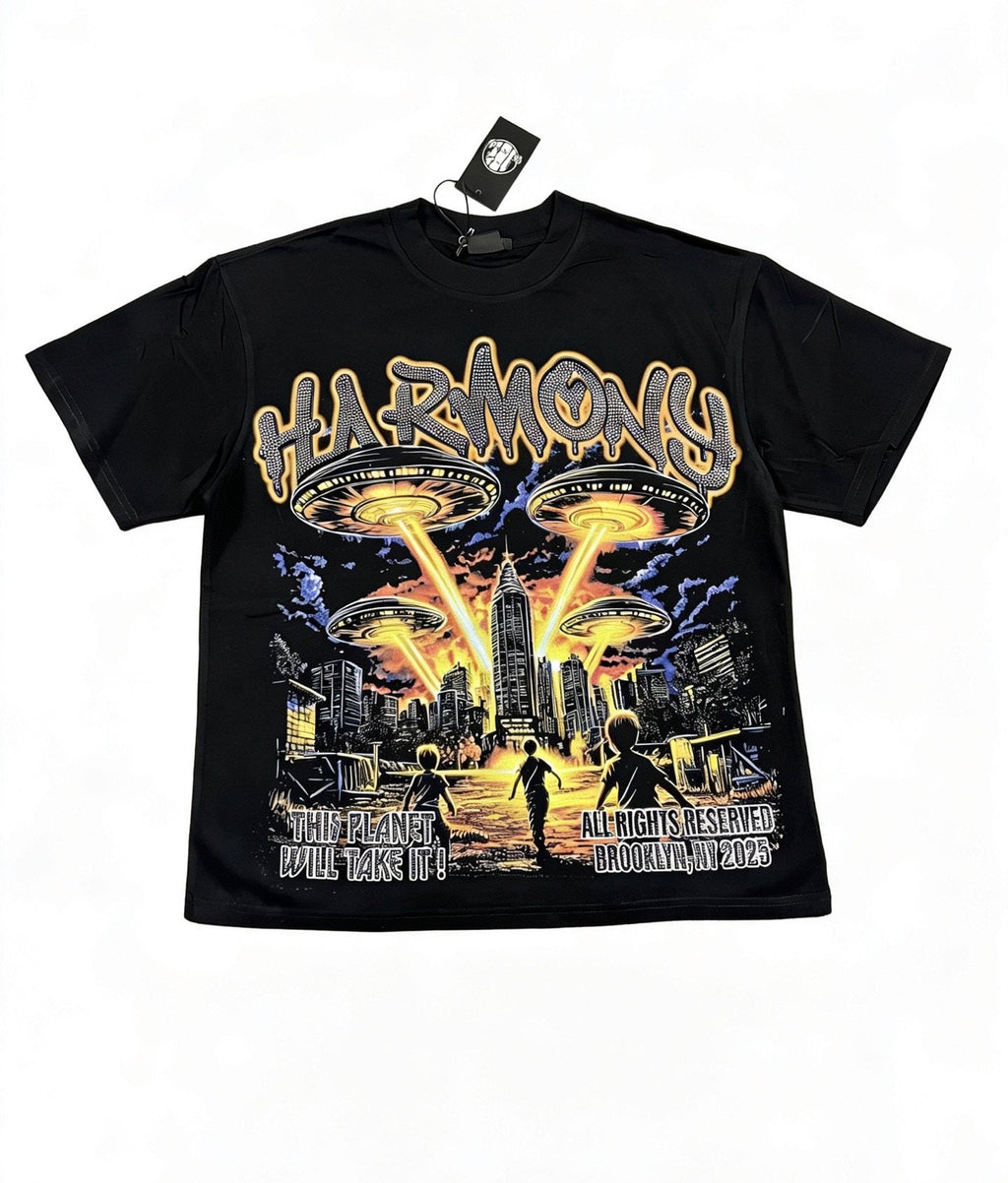 HARMONY New Age UFO City Graphic Short-Sleeve T-Shirt ¡ª front