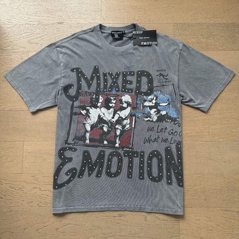 MIXED EMOTION Washed Gray Rhinestone Graphic T-Shirt ¡ª hero