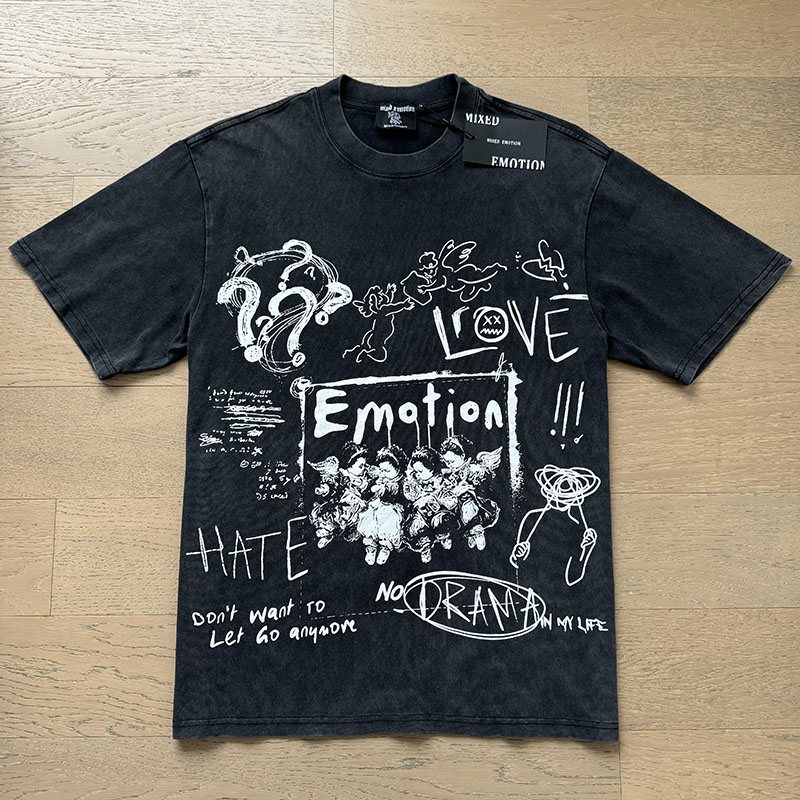 MIXED EMOTION Washed Black Graffiti Graphic T-Shirt ¡ª hero