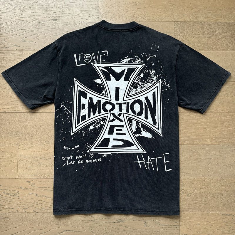 MIXED EMOTION Washed Black Graffiti Graphic T-Shirt ¡ª back