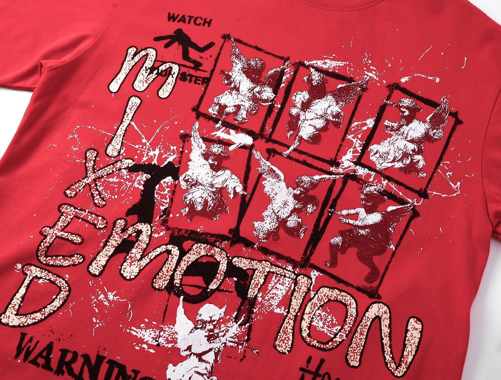 MIXED EMOTION Washed Red Front & Back Graphic T-Shirt ¡ª detail