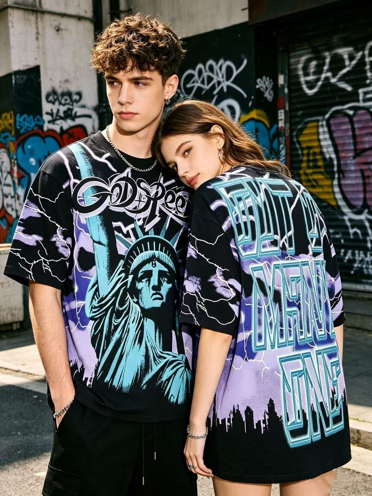 Godspeed Statue of Liberty Lightning Graphic T-Shirt ¡ª context