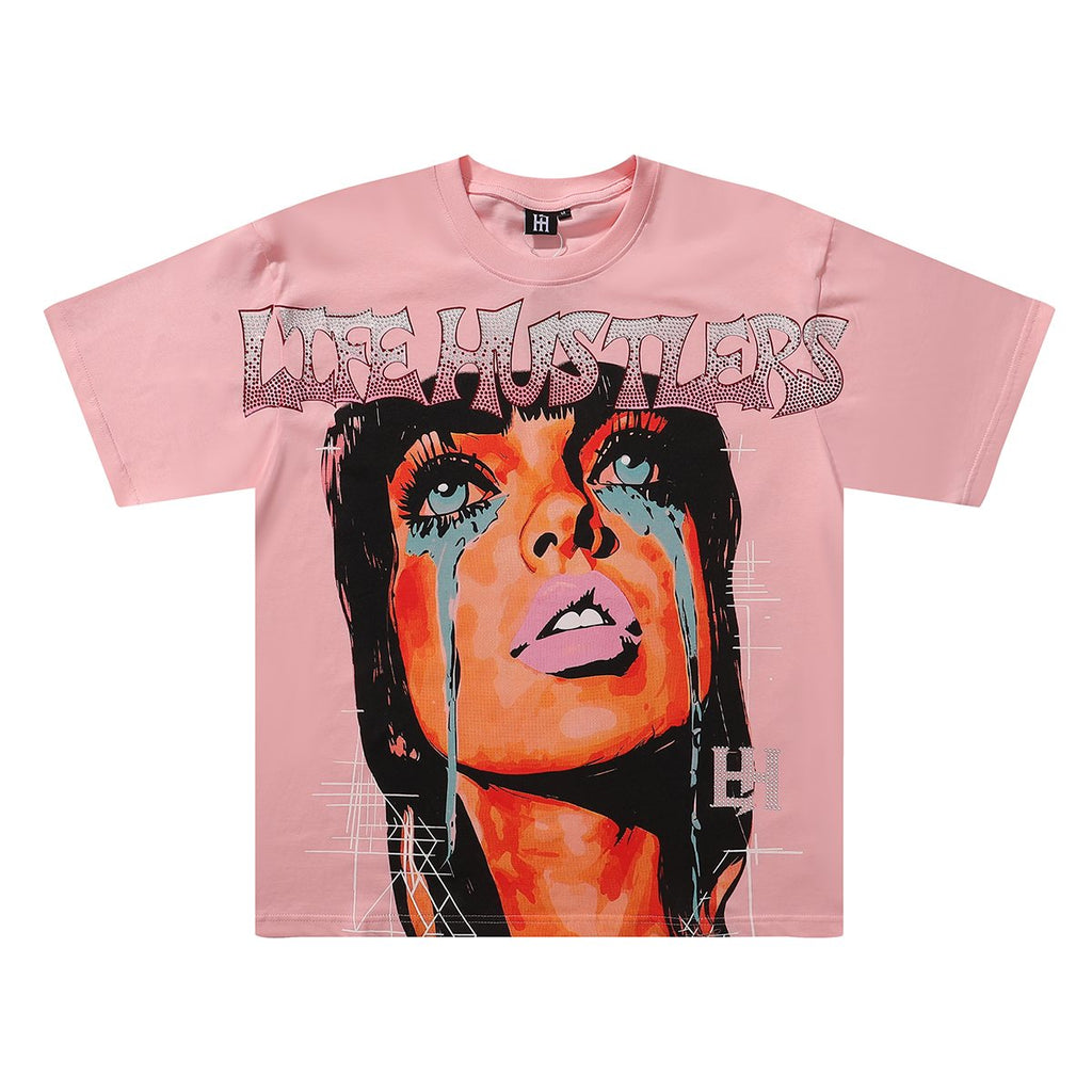 Life Hustlere Crying Woman Rhinestone Graphic T-Shirt ¡ª hero