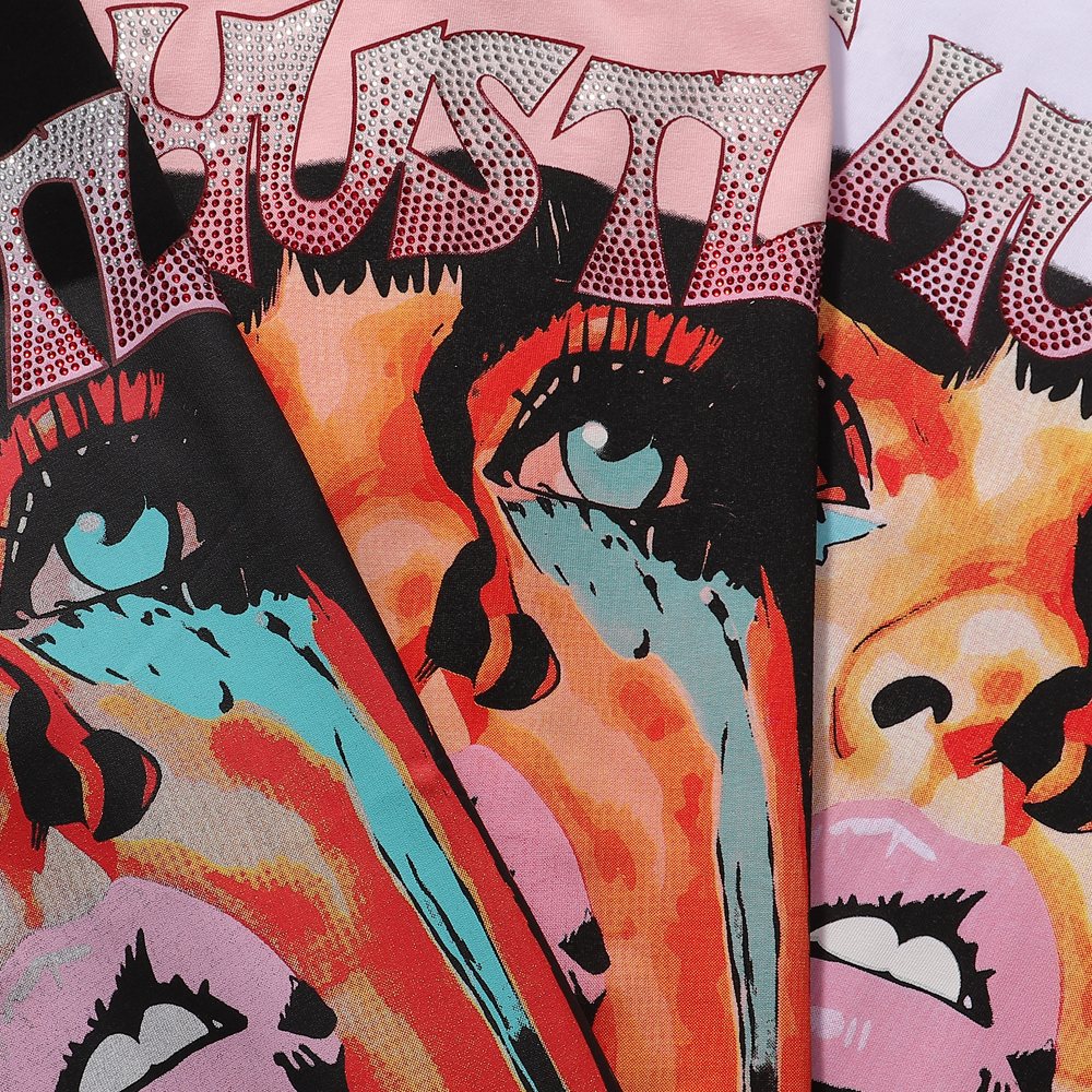 Life Hustlere Crying Woman Rhinestone Graphic T-Shirt ¡ª fabric_closeup