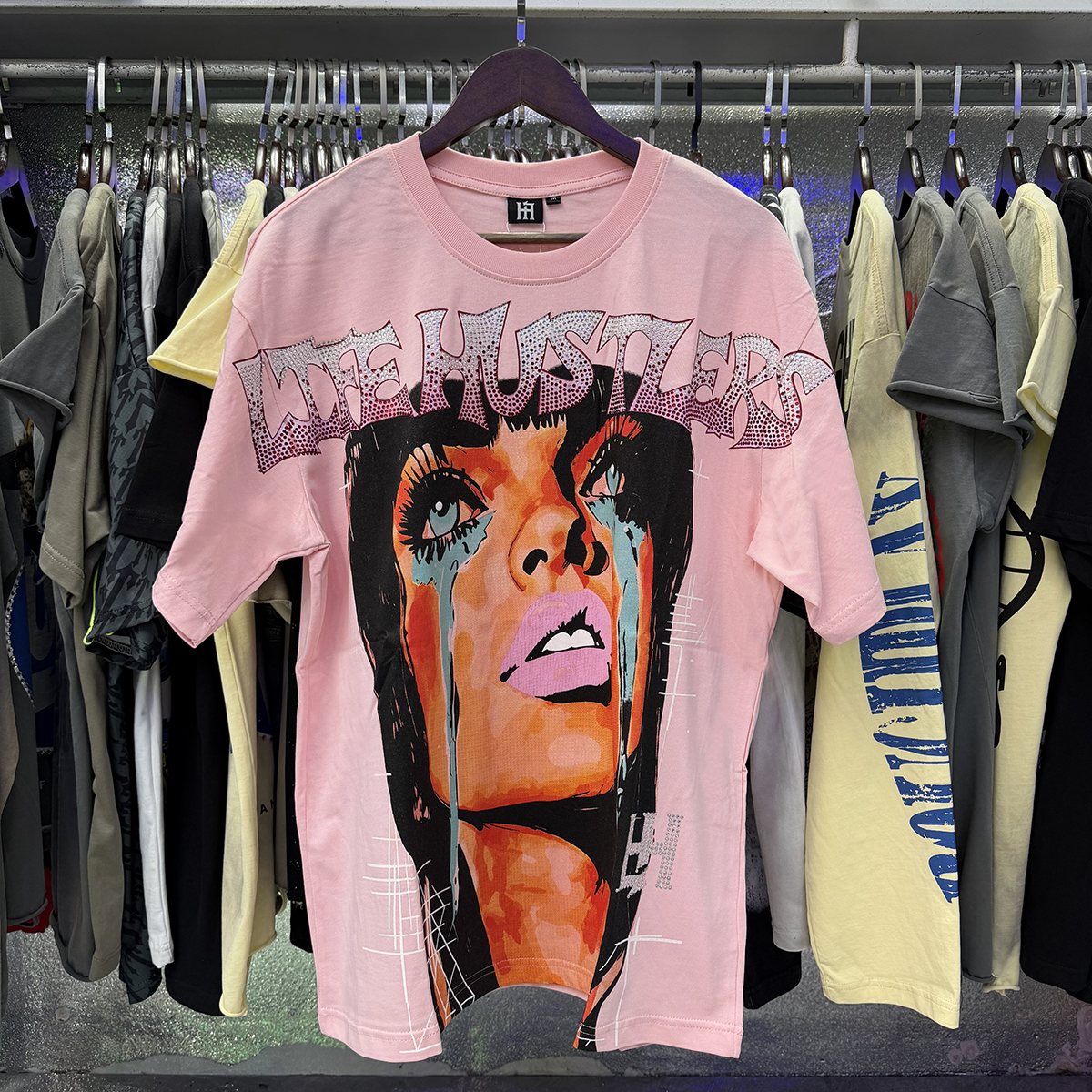 Life Hustlere Crying Woman Rhinestone Graphic T-Shirt ¡ª context