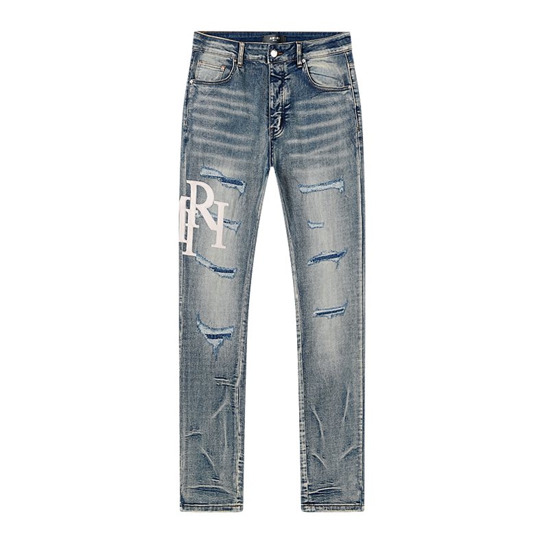 AMIRI Light Blue Distressed Letter Graphic Jeans ¡ª front