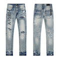 Amiri Light Blue Distressed Leg Print Jeans ¡ª hero
