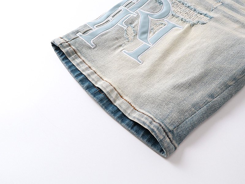 AMIRI Light Blue Monogram Denim Shorts ¡ª detail