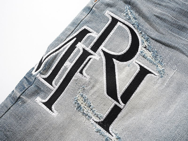 AMIRI Logo Graphic Light Blue Denim Shorts ¡ª detail