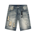 AMIRI Light Blue Letter Patch Denim Shorts ¡ª hero