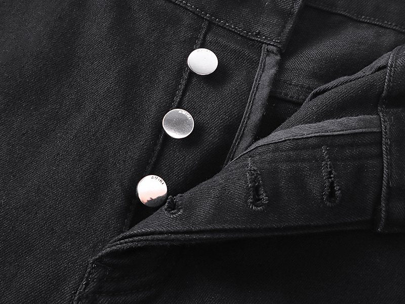 AMIRI Distressed Black Denim Shorts ¡ª detail